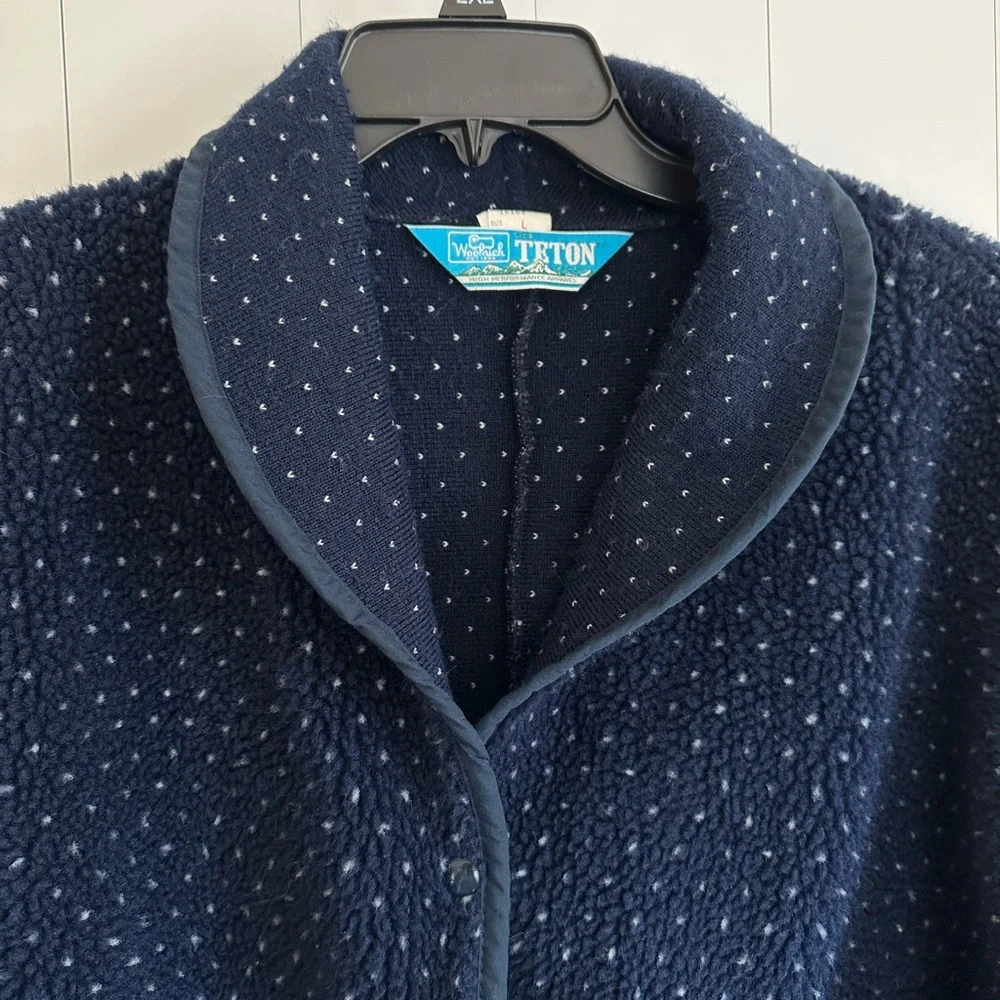 Vintage 60s/70s Woolrich Fleece Button Up Jacket Navy and White - Picture 3 of 8